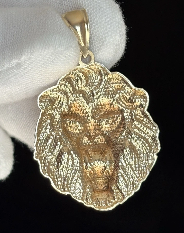 Dije colgante cabeza de león de oro amarillo blanco macizo de 10 quilates corte diamante 1,75 pulgadas 4,55 g Foto 3 de 4