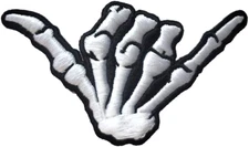 Shaka Skeleton Hand Patch, Hang Loose Patch, 3.5 in - Fully Embroidered in Relie