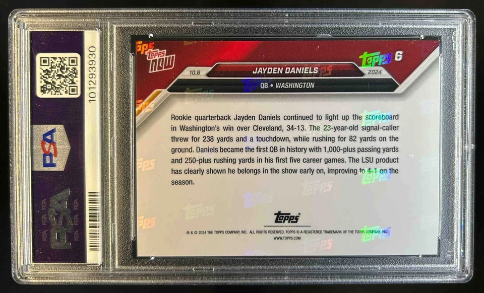 2024 Topps NOW Jayden Daniels RC Rookie #6 Commanders PSA 10 - Image 2 of 2