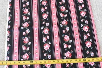 By 1/2 Yd, Vintage, Pink Floral Stripes on Black, Cranston/Schwartz Liebman,V903