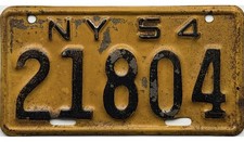 *99 CENT SALE* 1954 New York MOTORCYCLE License Plate #21804 No Reserve