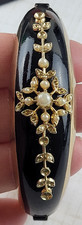 Vintage Coro Black Gold Tone Faux Pearl Rhine...