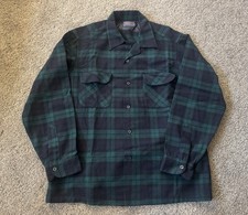 Pendleton Pure Virgin Wool Vintage 60s Loop Collar Plaid Button Up Shirt Mens L