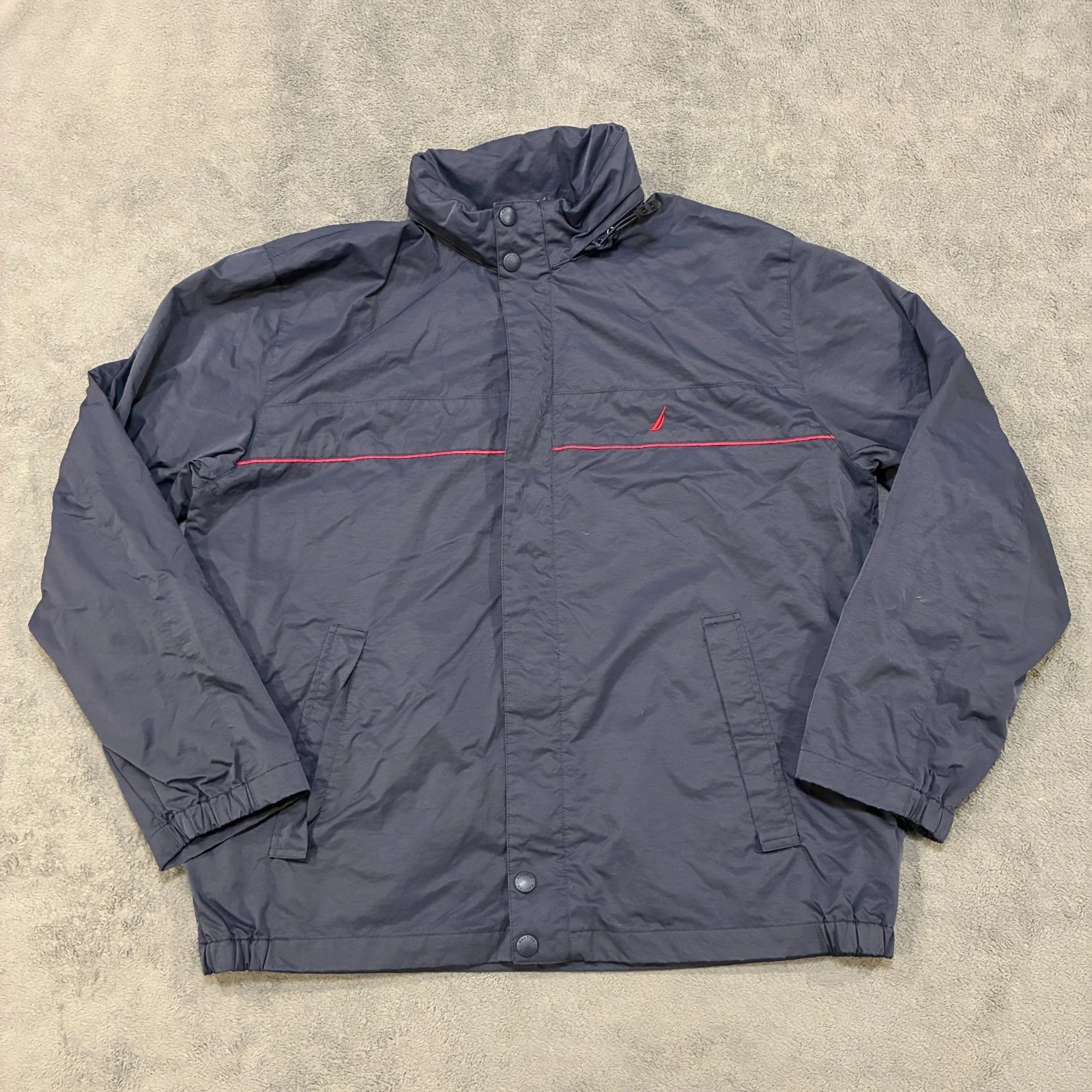 Nautica Navy Blue Full Zip Snap Lightweight Windbreaker Jacket Mens Size 2XL