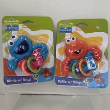 Baby Rattle Sesame Street Beginnings Elmo And Cookie Monster with Rings Lot of 2
