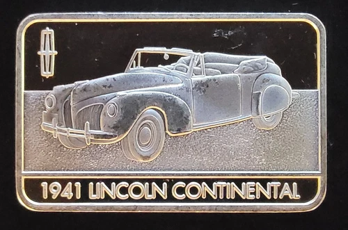1941 Lincoln Continental Ford Motor USA Bullion-999 Silver 1 Ounce Oz Art Bar