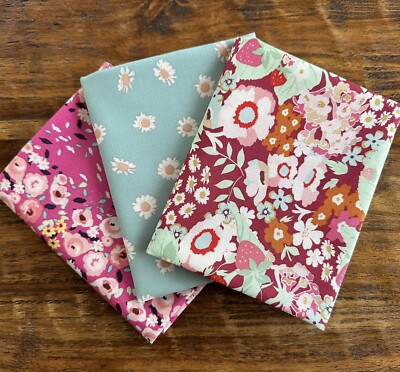 3 Fat Quarters Bundle Riley Blake ''In The Afterglow'' Strawberry Quilt Cotton