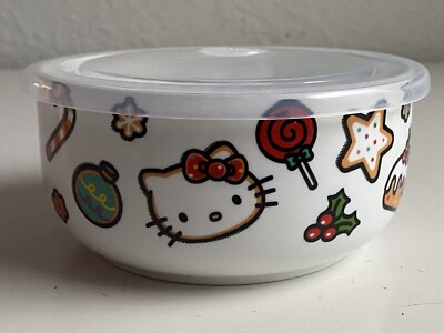 #ad Hello Kitty Christmas Pressure Lid Ceramic Food Storage Bowl Container Medium $20.00