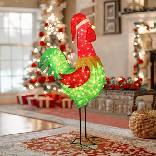 6 ft. Warm White Lights Outdoor 3D Rooster Christmas Holiday Yard Decoration - Picture 10 of 12