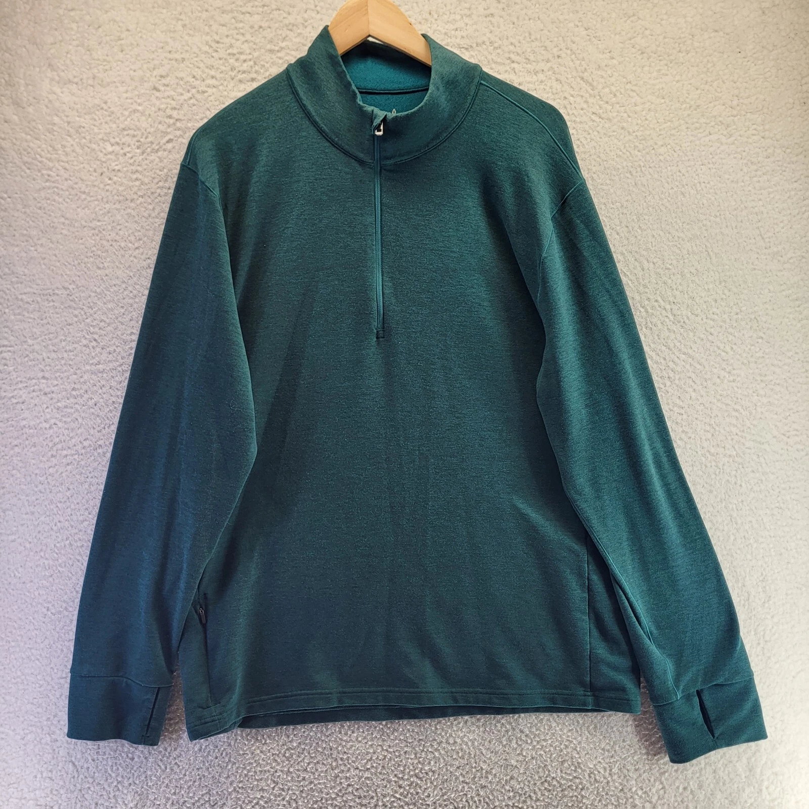 PrAna Sweater Mens XL Green 1/4 Zip Pullover Sweatshirt Mock Pockets Thumb Holes