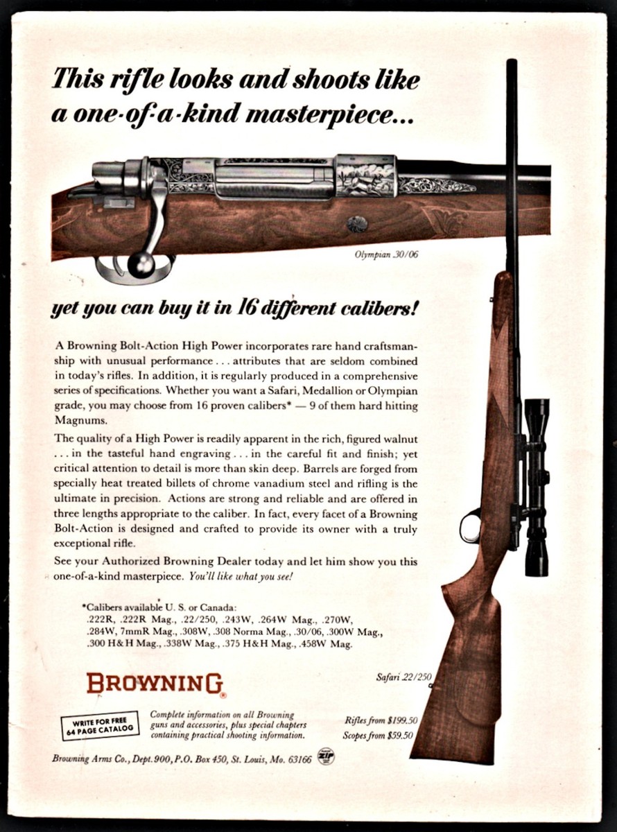1966 BROWNING Bolt-Action Olympian & Safari Rifle PRINT AD | eBay