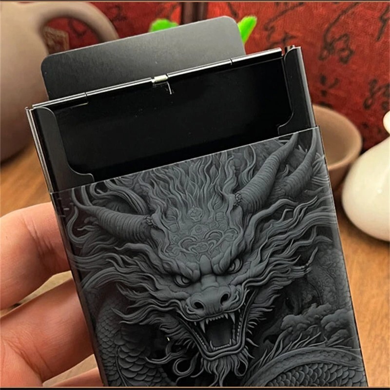 Black Cool Chinese Dragon Cigarette Box Holds 20 Cigarettes
