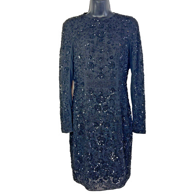 Needle Thread Moonlit Mini Dress 6 black beaded bodycon Anthropologie cocktail
