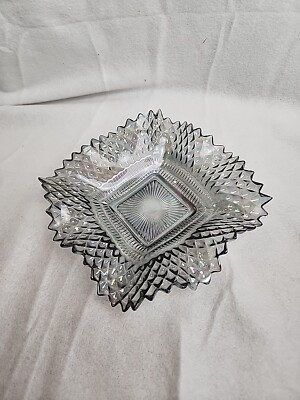 Vintage Indiana Glass Diamond Point Smoke Ruffle Carnival Glass Dish Priority