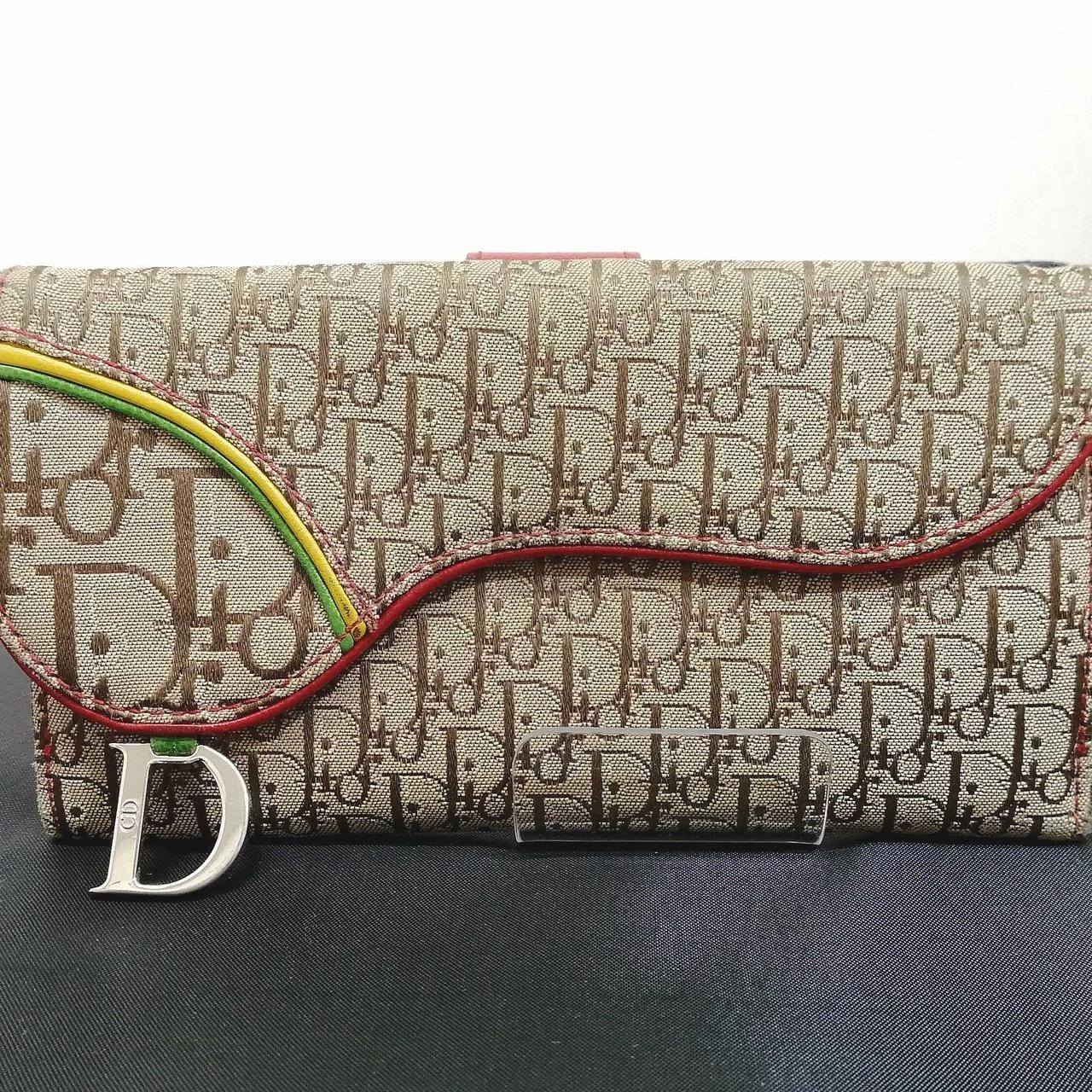 Portefeuille long Christian Dior Rasta selle trotteur toile cuir authentique Y00580