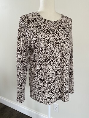 LANDS  END Women s Leopard print LS Cotton shirt Top Sz M/P