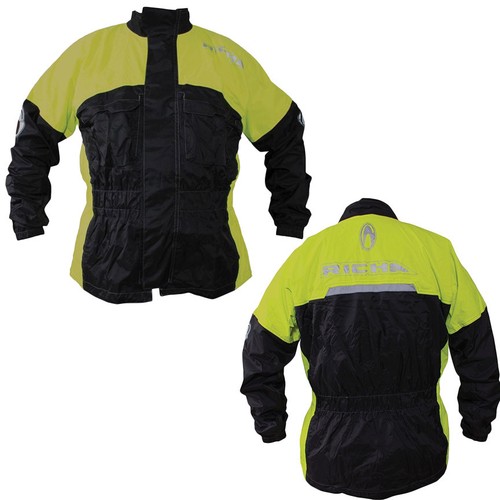 Richa Rain Warrior Motorcycle Walking 100% Waterproof Over Jacket - Black/Fluo - Picture 1 of 3