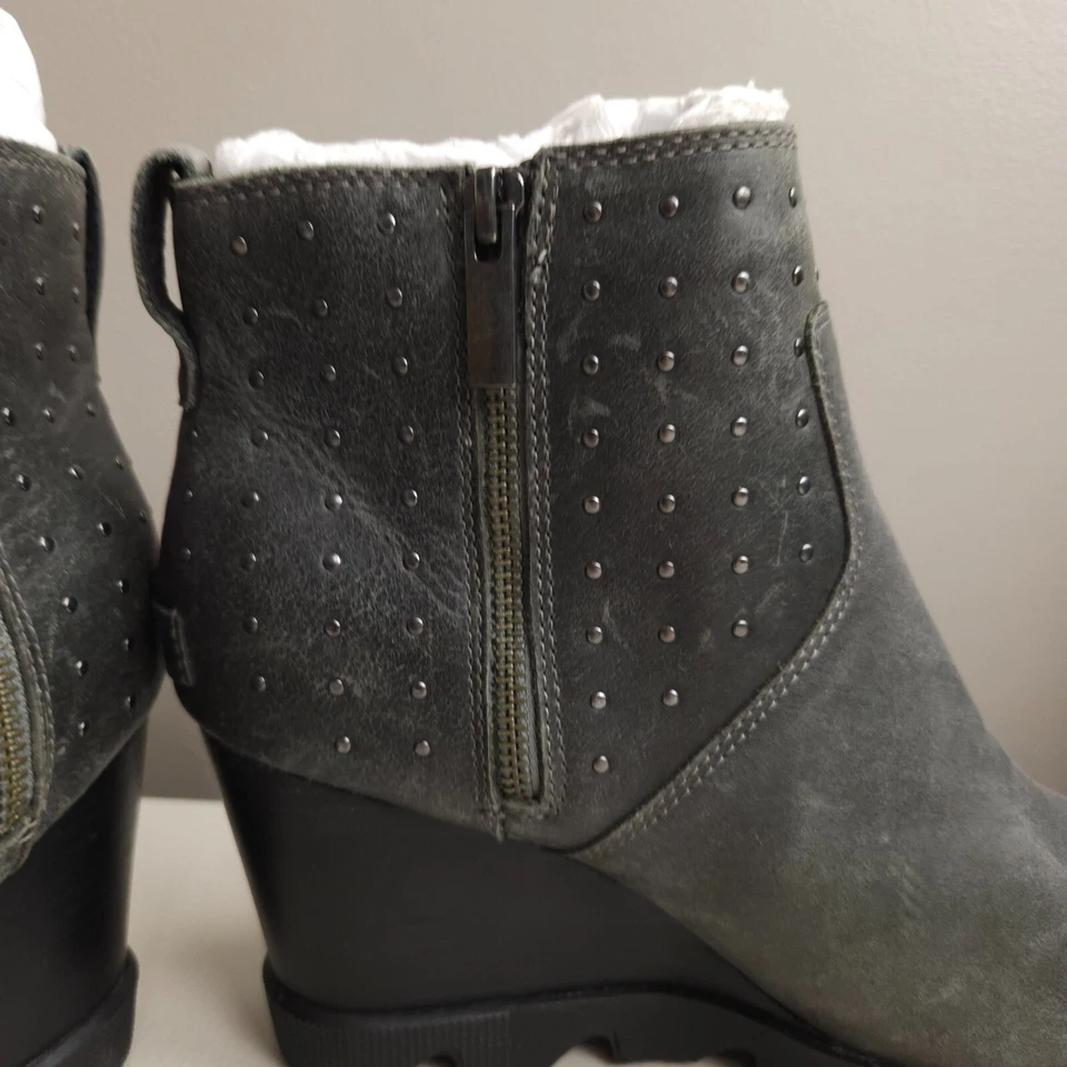 Zapatos Sorel Para Mujer Talla 9.5 Joan Uptown Botín Tachonado Gris Cremallera Lateral Cuero Foto 2 de 4