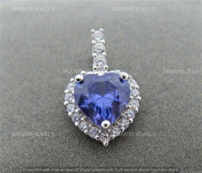 2.50 CT Heart Shape Lab-Created Blue Tanzanite Halo Pendant 925 Sterling Silver