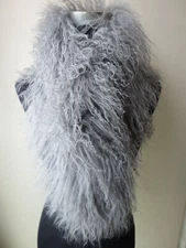 Real Mongolian Lamb Fur Scarf Collar Winter Warm Wrap Neckerchief Black Grey