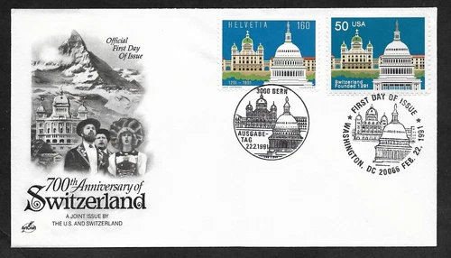 #2532 50c Joint with Switzerland #888- 700th Anniversary - ArtCraft FDC (1+1)