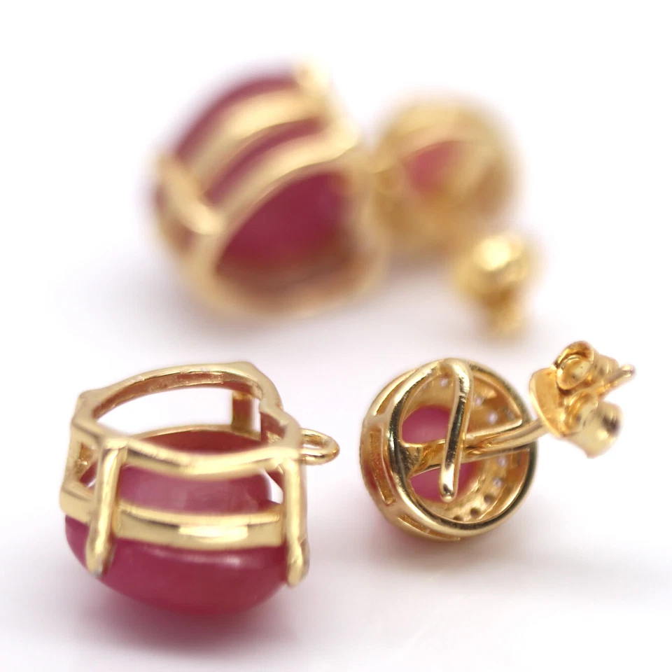 Heizte 10 X 13 MM. Pinke Rubin & Weiße Zirkonia Ohrringe 925 Sterlingsilber - Bild 3 von 4