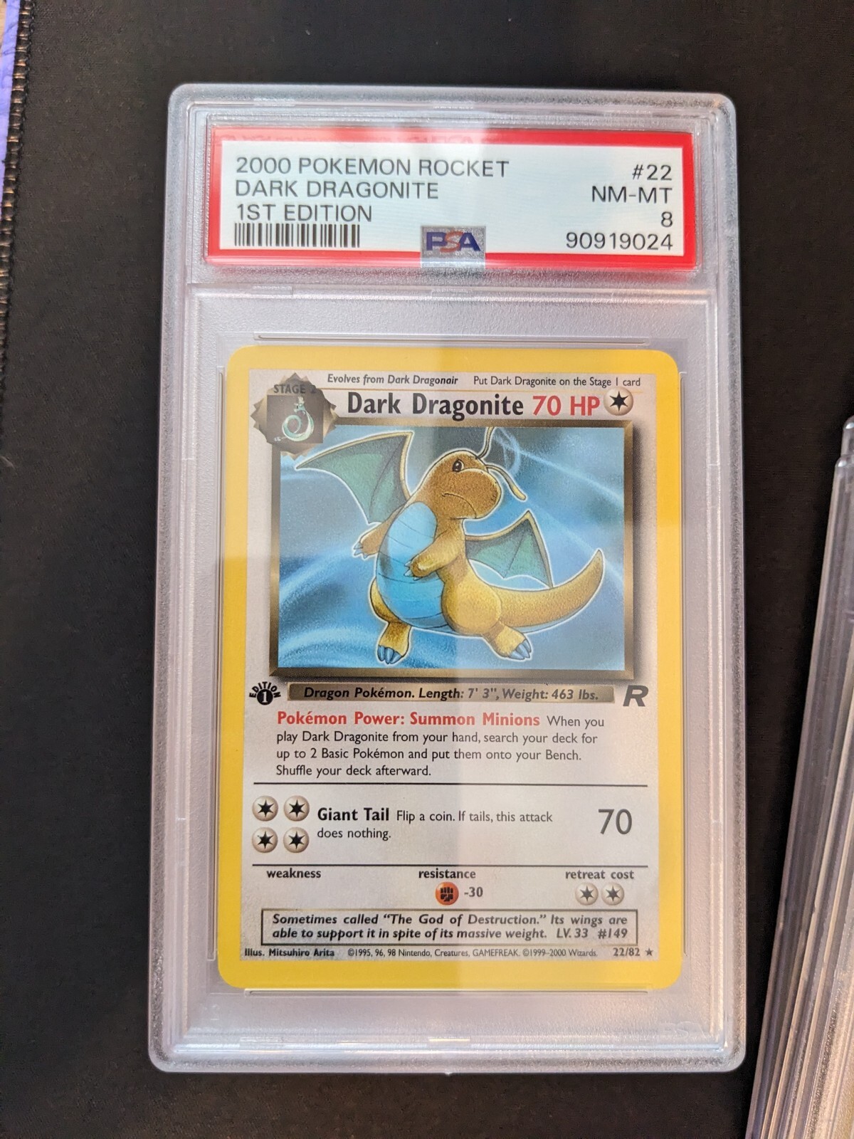 DARK DRAGONITE Pokemon Card WOTC - 1st Edition Team Rocket - 22/82 PSA 8 NM-MT