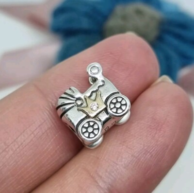 Genuine Pandora Silver & 14k Gold Limited Edition 2013 Royal Baby Pram Charm  