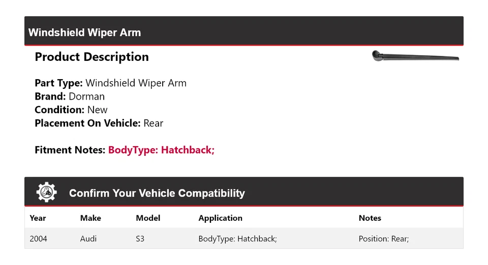 Brazo limpiaparabrisas trasero Dorman para Audi S3 2004 hatchback Foto 2 de 4
