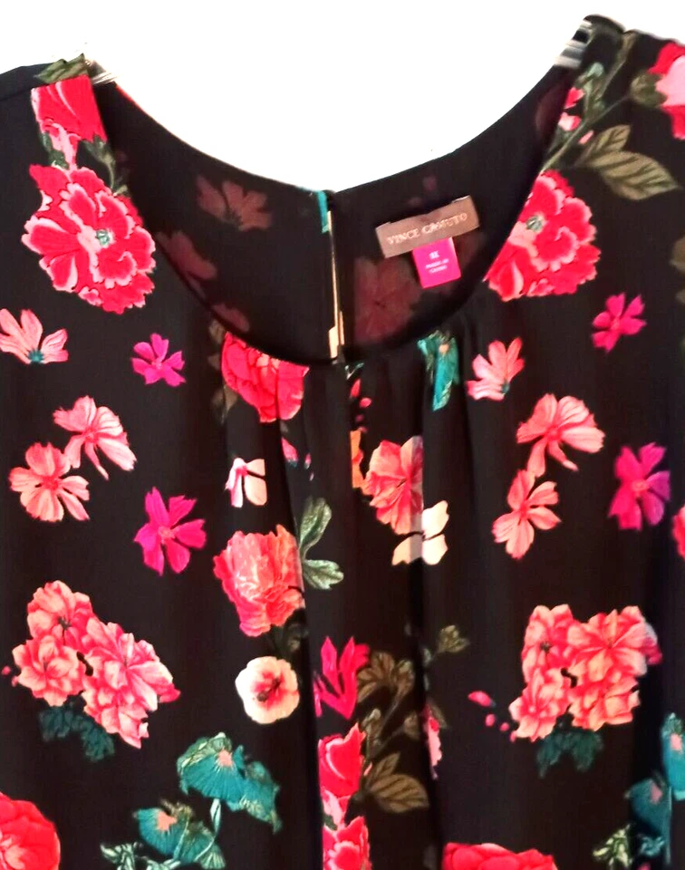 VINCE CAMUTO TOP DE GASA FORRADO SIN MANGAS ESTAMPADO FLORAL NEGRO TALLA GRANDE 1X USADO EN EXCELENTE ESTADO Foto 4 de 4