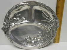 1998 Arthur Court Polished Aluminum Duck Nest Divided Plate w Eggs Cattails