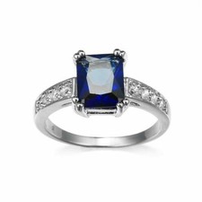 US SELLER BEAUTIFUL BLUE SAPPHIRE SIMULATED SOLITAIRE W/ ACCENTS RING SIZE 10