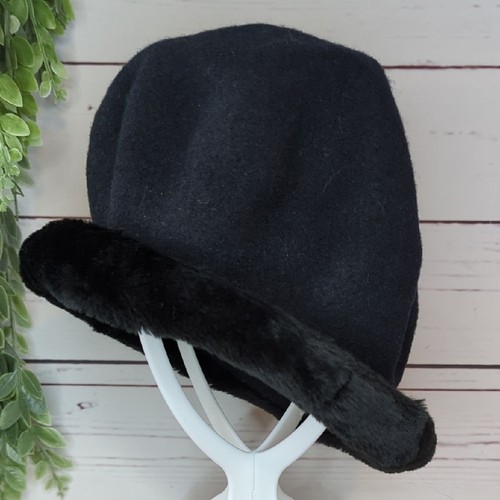 Schwarz Wolle Parkhurst Bucket Cloche Hut Fellbesatz Retro Mod ruhig Luxus poetisch - Bild 5 von 10
