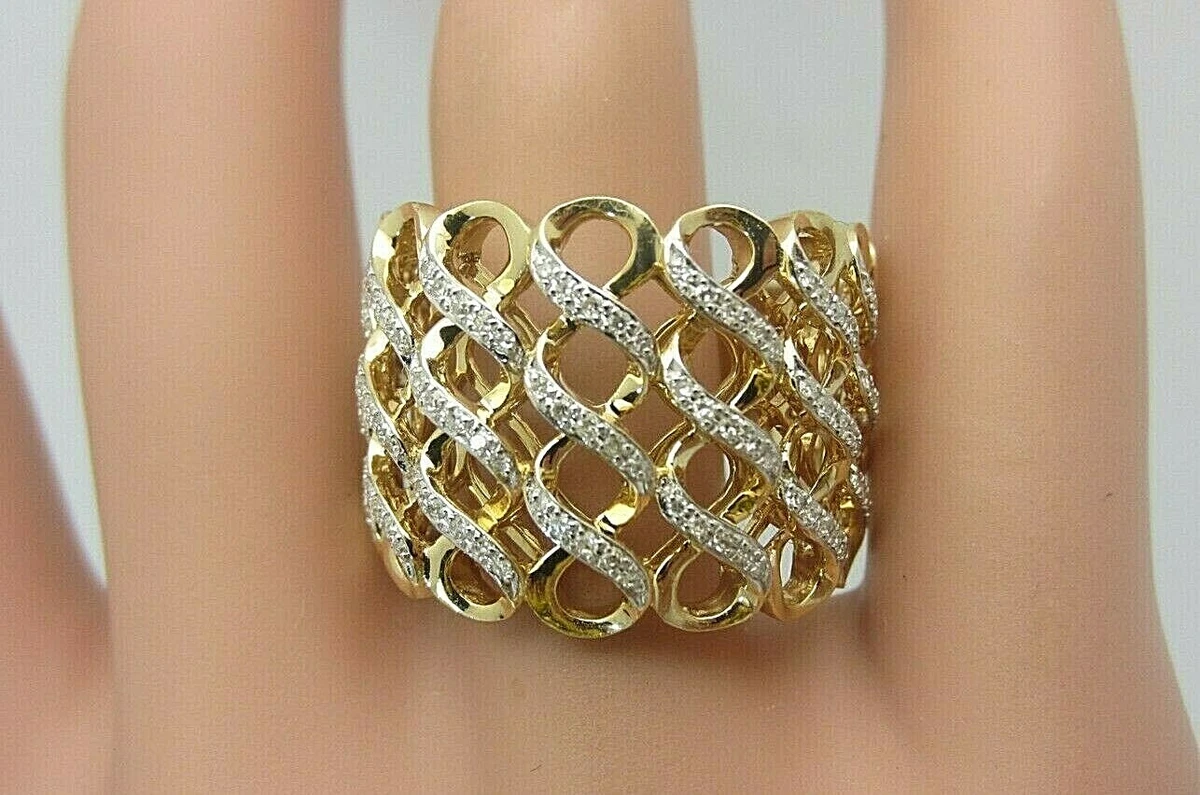 EFFY 14k Yellow Gold and Diamond Ring Wide Band 0.52 ct Large