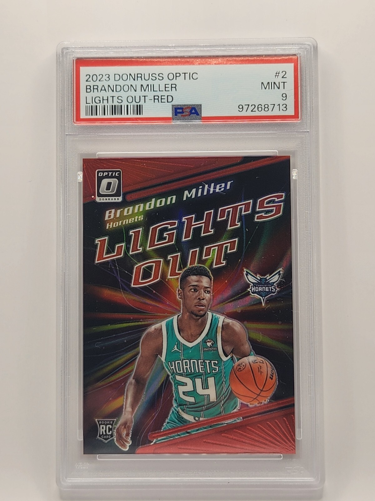 2023 Donruss Optic Lights Out Red Prizm /99 Brandon Miller PSA 9 MINT Rookie RC