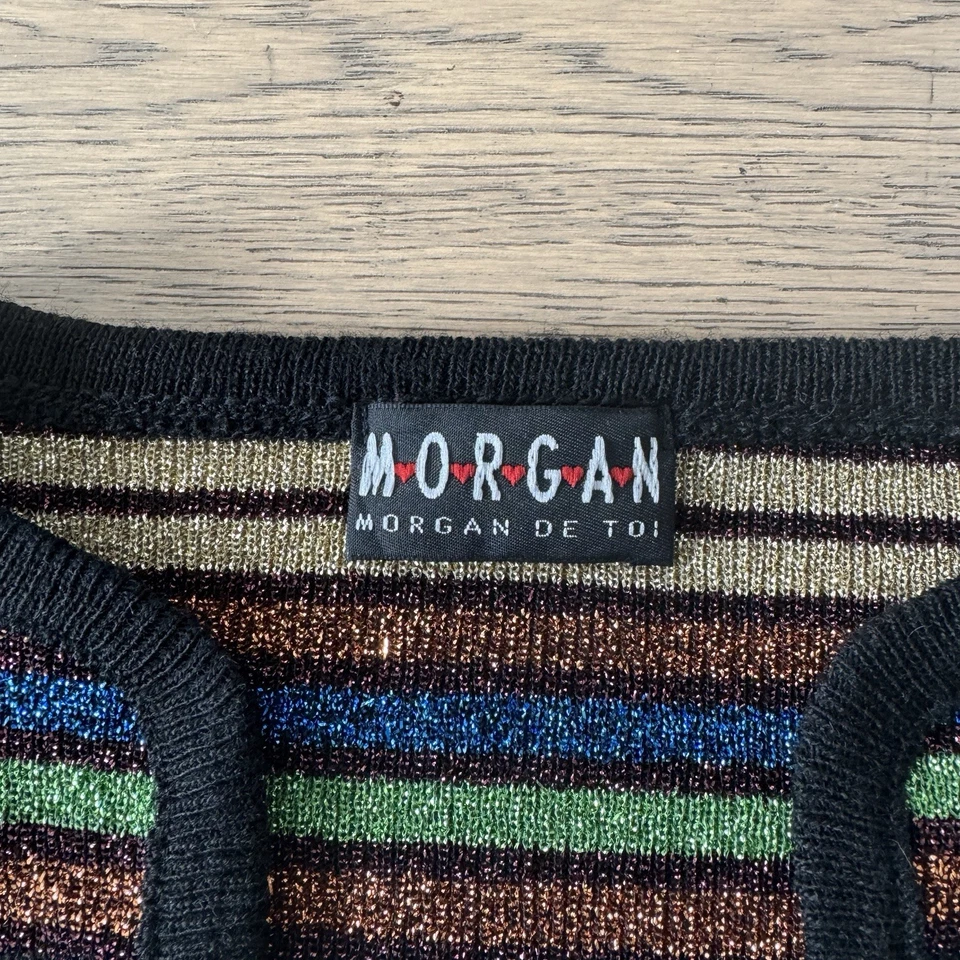 Suéter Vintage Morgan de Toi Multicolor Brillo Rayas Top Manga Campana Talla M Foto 3 de 4