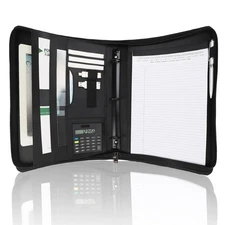 Business Portfolio with Zipper 3 Ring Binder Organizer - PU Leather Folder Pa...