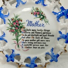 Unbranded Mother Decorative Plate Unisex 7.5in Blue White Excellent Floral Poem
