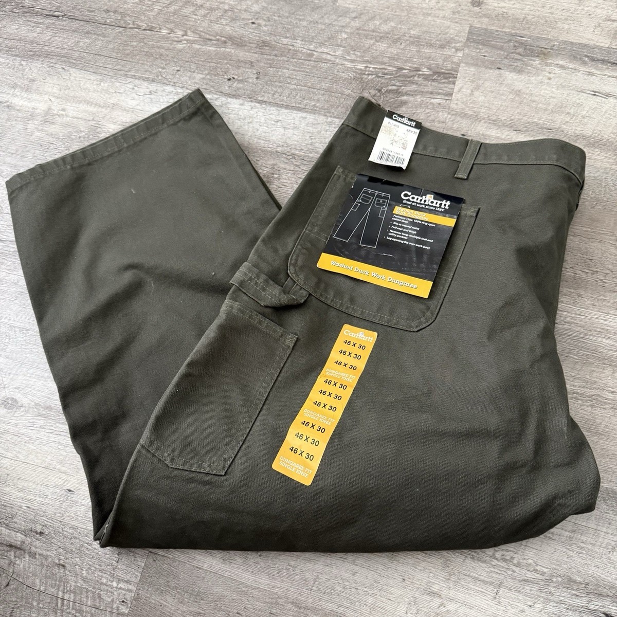 Carhartt B11 MOS Washed Duck Work Dungaree Pants Mens 46x30 Green