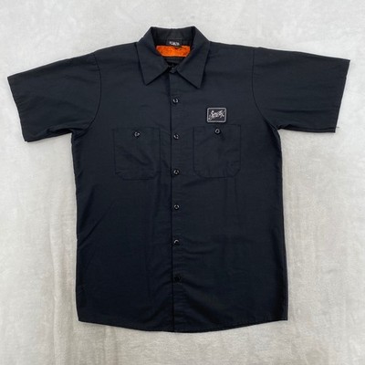 Sailor Jerry Work Shirt Mens Medium Black Stewed Screwed Tattooed Red Kap Retro