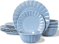 Dinnerware Sets, 12 Piece Plates and Bowls Sets for 4, Ceramic Dish Set, Porcela