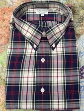 Viyella Zephyr mens shirt large Plaid Sport 100%cotton white/blue/red plaid New
