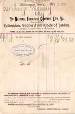 National Furniture Company Williamsport PA 1897 Billhead Extension Tables Desks