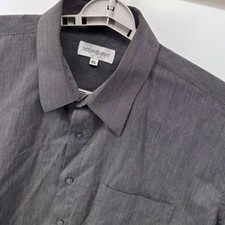 Yves Saint Laurent Button YSL Shirt Mens XL Dark Gray Micro Stripe NO WRINKLE