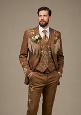 Couture Embroidered Western Fringe Suit with Ornate Handcrafted Luxury Artwear