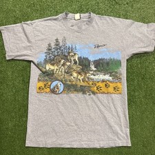 Vintage 1994 Wolf T Shirt Sz Large Single Stitch Gray Reno USA 90s Graphic Tee