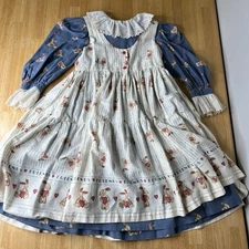 Daisy Kingdom 2 Part Pinafore Dress Long Sleeve Lace Friends Heart Bunny 94 READ