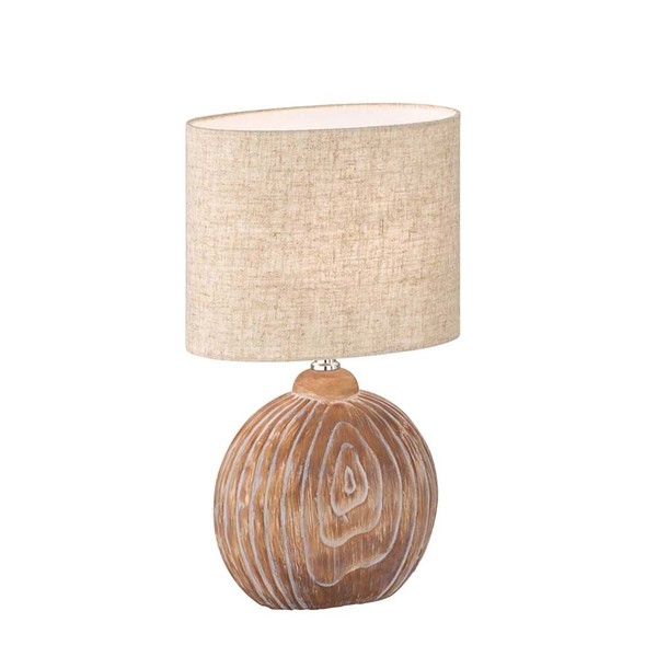 Tischleuchte Nachttischlampe Beistellleuchte E14 Keramik Holzoptik Textil Sand-image