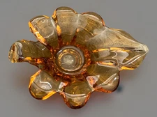 Murano Style Vintage Art Glass Amber Leaf Dish Ashtray Collectible Decor MCM
