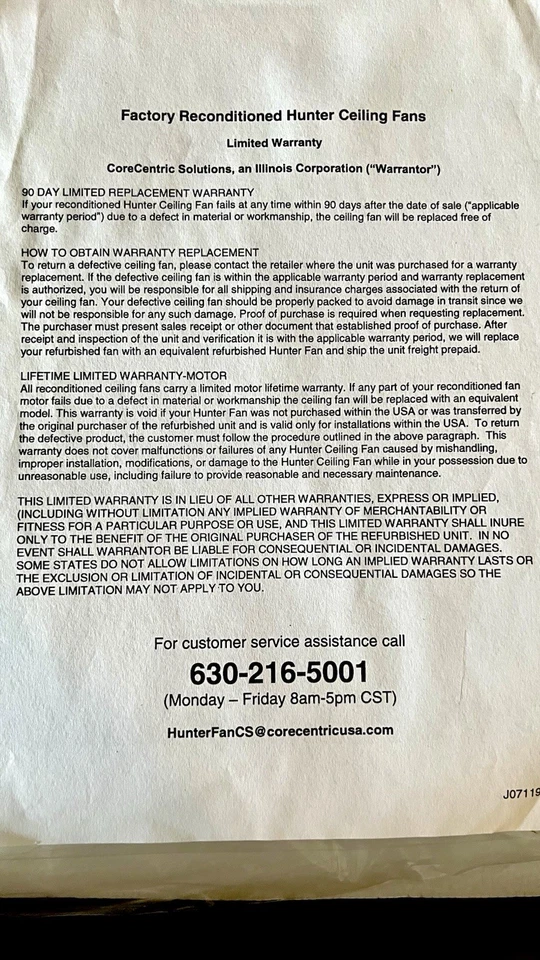 CASABLANCA 60” Snow White Ceiling Fan LED Light Kit Remote FACTORY RECONDITIONED - Image 4 of 4